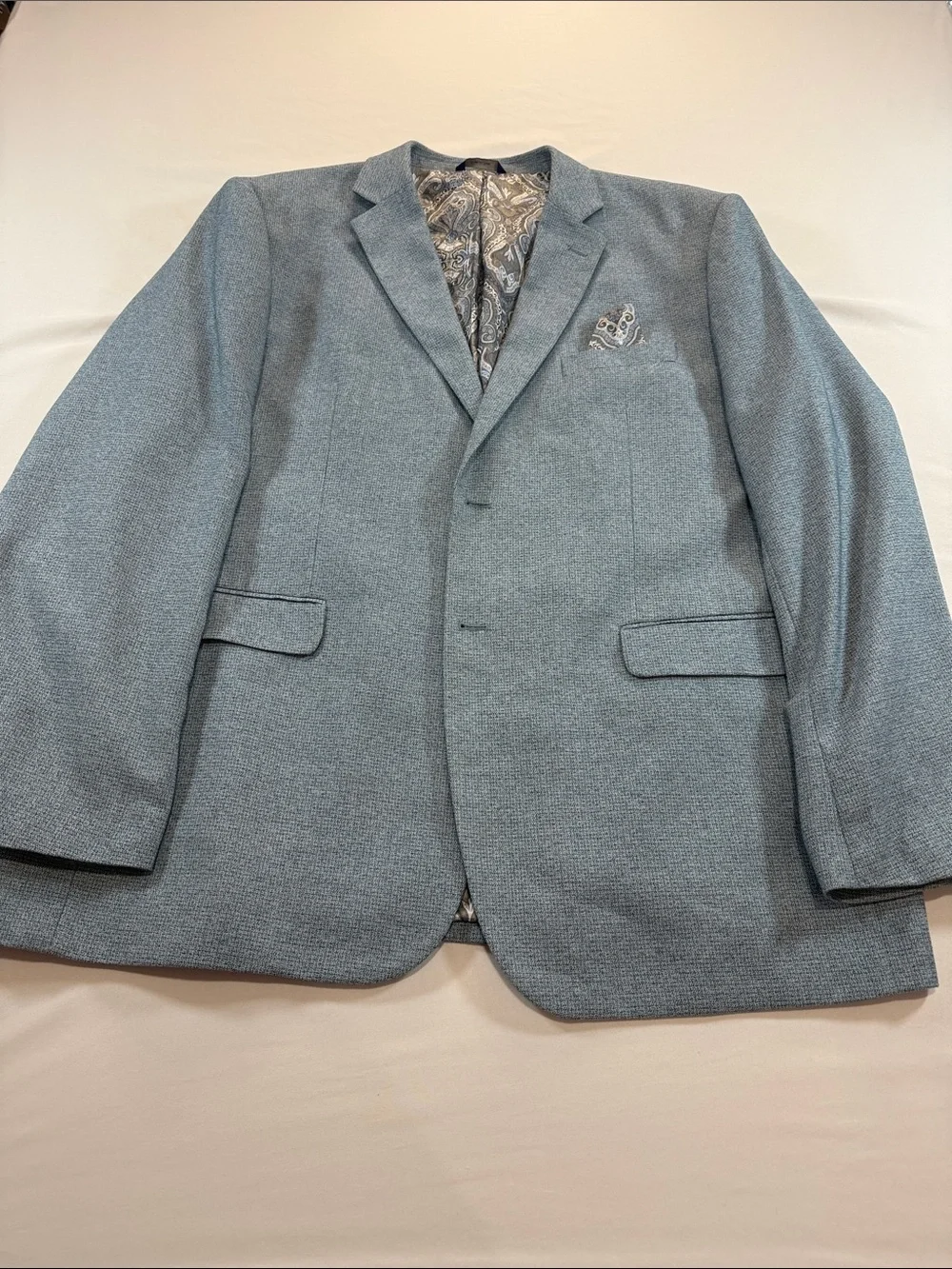 Alan Flusser Light Blue Textured Sport Coat with Paisley Lining Size XXL